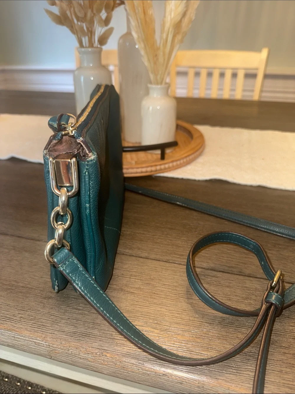 kate spade Teal Pebbled Leather Double-Zip Crossbody with Gold Hardware
